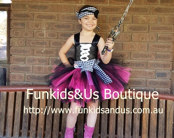 Pink & Black Pirate Tutu Dress: Girls' Costume with Bandana