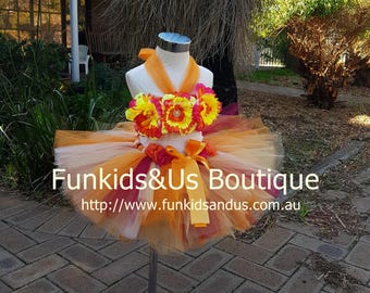 Vestido de tutú floral: atuendo de chica hula luau con diadema de flores