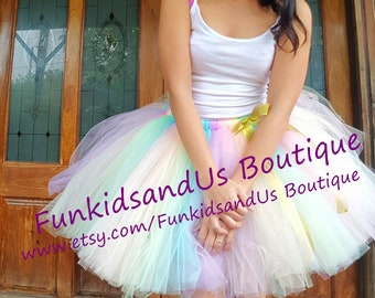 Pastel Rainbow Tulle Skirt - Colorful Unicorn Teen Woman Tulle skirt - Fairycore Tutu for Women- oft & Dreamy pastel Unicorn outfit -