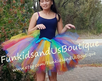 Tutu - Rave Tutu  -  Adult Tutu-  Bridesmaid Adult Tutu -  Rainbow  Cocktail-Length Tutu Skirt -  Bachelorette Party Photo Shoot