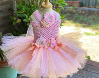 Pink Peach Tutu Dress -Knee length baby Tutu-Peach pink tutu dress