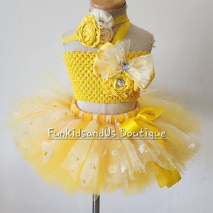 Daisy Baby Outfit, Daisy Blumen Mädchen Outfit, Gelbes Daisy Tutu Kleid für Baby & Kleinkind, Baby Girl 1st Birthday Daisy Outfit