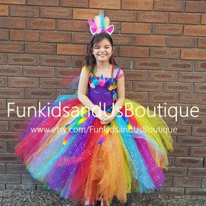 Regenboog eenhoorn tutu-jurk voor meisjes – sprankelende verjaardag- of kostuumoutfit – eenhoorn regenboog tutu-jurk – regenboog tule tutu feestset