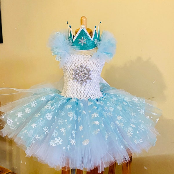 blue white birthday tutu dress, Knee length Tutu  dress -  Light blue Snowflake Tutu Dress