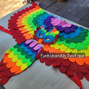 Rainbow Felt Bird Wings Costume: Handmade Mask & Tail Set