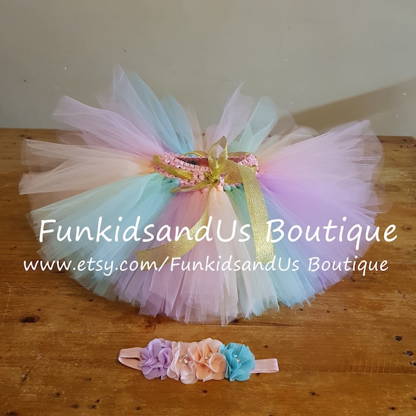 Pastel Tutu Skirt - Unicorn Skirt - pastel Unicorn  skirt -  First baby Tutu skirt-  Pink Tutu Skirt with matching Headband - Ballerina tutu