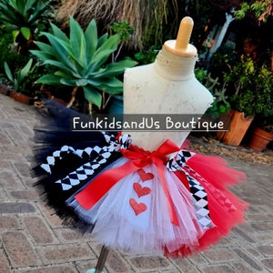 Hartkoningin-tutu, rood zwart-witte tutu-rok, baby-tutu koningin van het hart, outfit koningin van het hart, Alice in Wonderland-kostuum meisjes