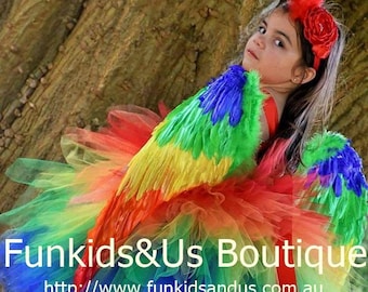 Parrot Tutu Dress Costume - macaw costume complete set _ Tutu dress, wings & Headband