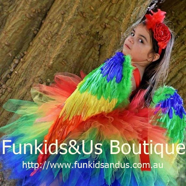 Parrot Tutu Dress Costume - macaw costume complete set _ Tutu dress, wings & Headband