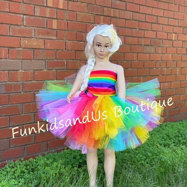 Rainbow Tutu skirt - Knee length Tutu Skirt- Colorful tutu skirt - multi color Skirt- Rainbow Baby skirt