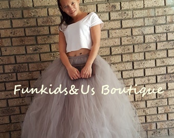 Grey  Tulle Skirt Sewn Tutu-  Adult Full Length Tulle Wedding Skirt Tulle -  Bachelorette Tutu -Choose your Own Color