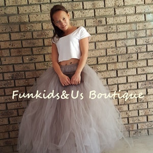 Grey  Tulle Skirt Sewn Tutu-  Adult Full Length Tulle Wedding Skirt Tulle -  Bachelorette Tutu -Choose your Own Color