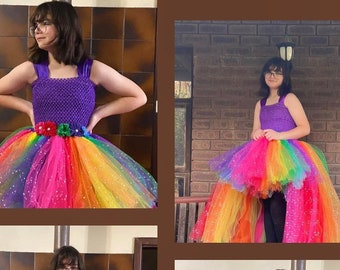 Glittery Rainbow high low Tutu Dress  - Rainbow Dress complete set costume - High low layered of  glittery tulle