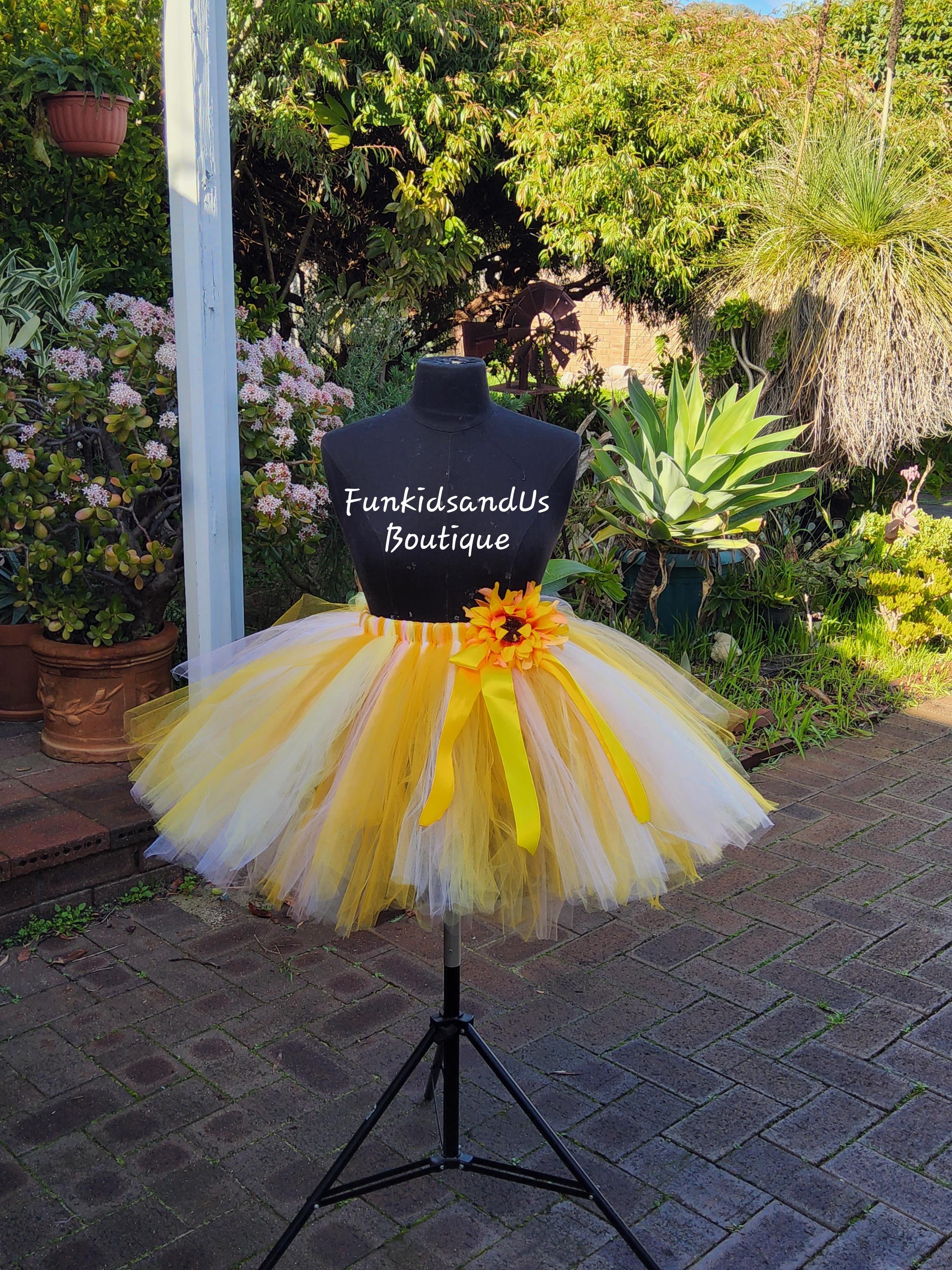 Yellow Sunflower Tutu Skirt: Handmade Floral Tulle Party Skirt