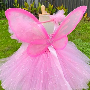 Pink Fairy Tutu Dress Fairy Tutu Dress with wings-Pink tutu Dress birthday tutu Baby tutu outfit image 7