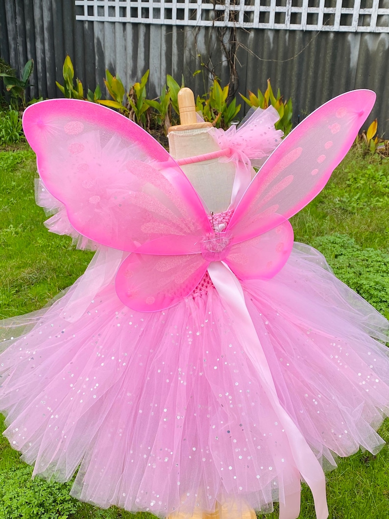 Pink Fairy Tutu Dress Fairy Tutu Dress with wings-Pink tutu Dress birthday tutu Baby tutu outfit image 7