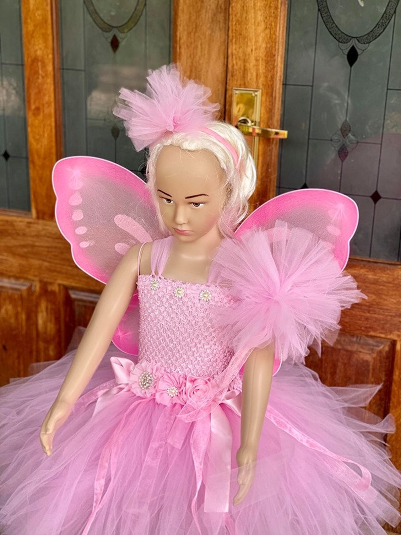 Pink Fairy Tutu Dress Fairy birthday Fairy Costume tutu , headband, wand and wings Pink Baby tutu dress knee length tutu image 4