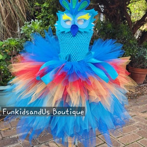 Blue Macaw Tutu Dress Costume with Bird Mask
