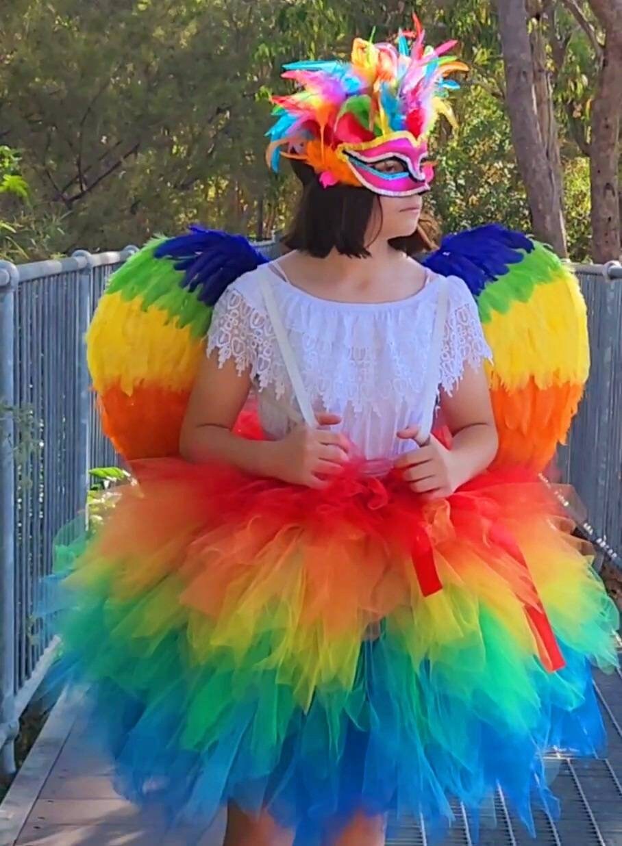 Falda Tutú Arcoíris Con Diadema De Plumas | Set De 5 Piezas | Incluye Tirantes, Calcetines Y Guantes | Fiesta Retro Y Cosplay | Ajuste Elástico