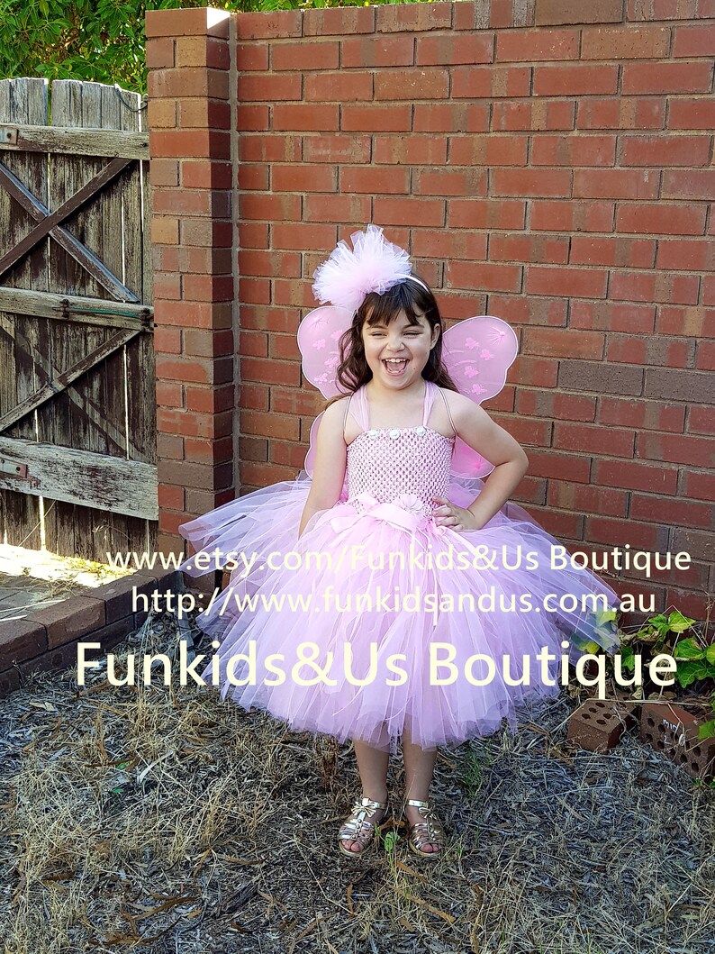 Pink Fairy Tutu Dress Fairy birthday themes Tea length tutu dress with matching headband wins image 8