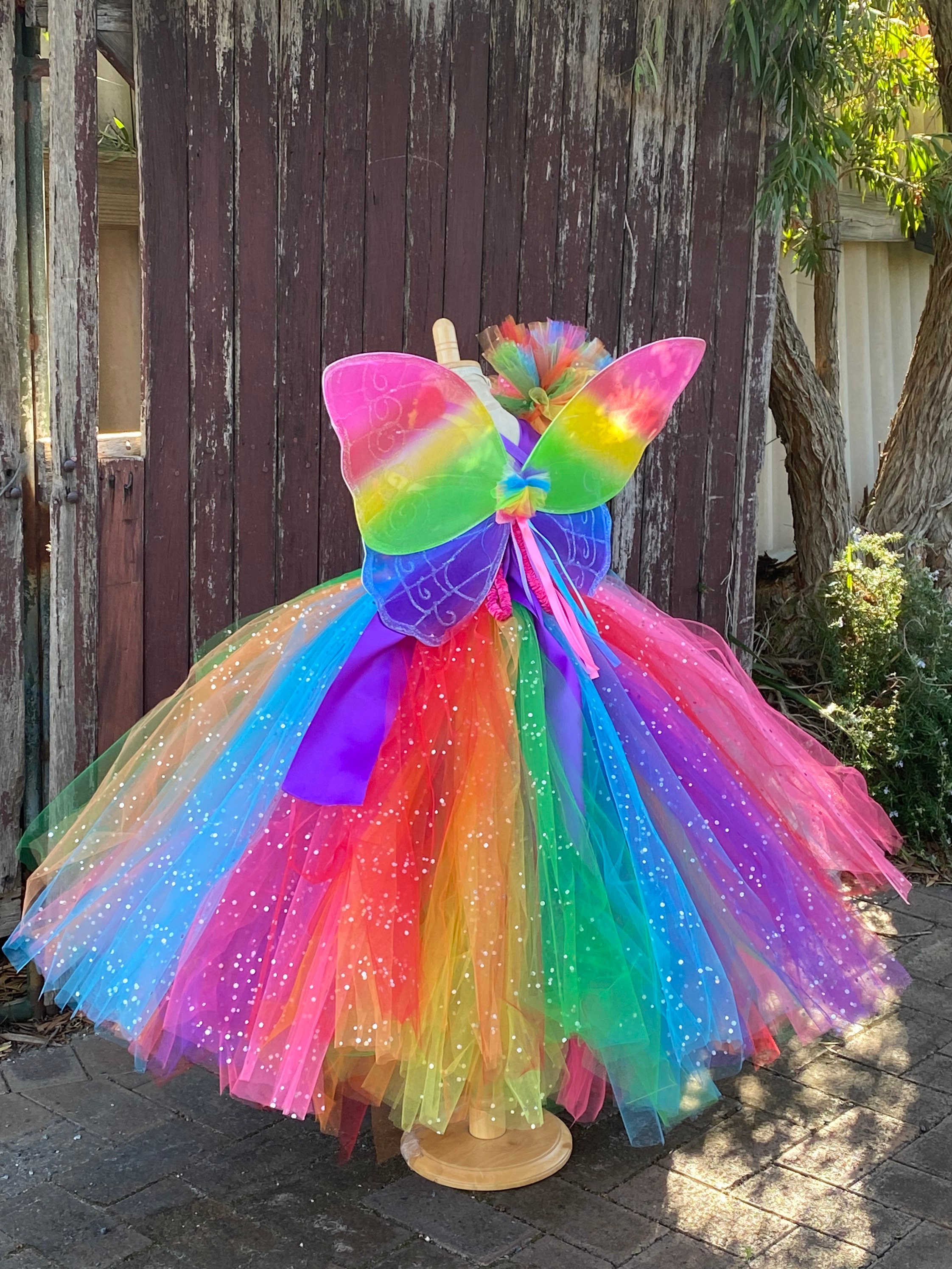 Rainbow Tulle Ball Gown: Sparkly Fairy Dress With Wings - Etsy