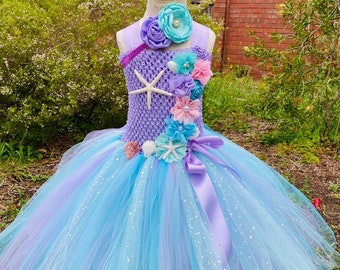 Pastel Mermaid Tutu Dress knee length dress - mermaid birthday dress -  Ocean Themed Party - Mermaid Dress