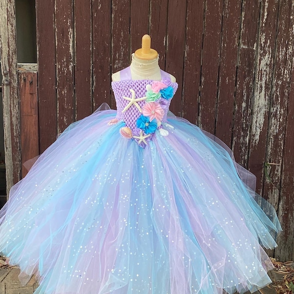 Mermaid tutu Dress - Beach  wedding Flower girl Dress - Mermaid Flower girl  glittery tulle Dress  - Patel Dress