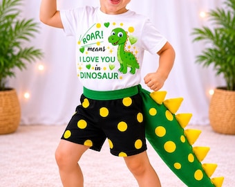 Personalized Dinosaur Birthday Outfit Set, Dino Tail and Crown Costume - Toddler Dino Dress Up, Cake Smash Outfit