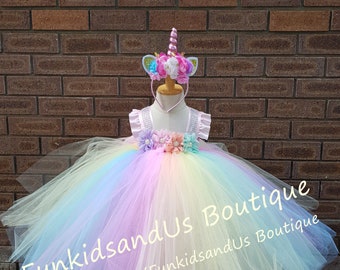 unicorn tutu birthday dress Rainbow unicorn dress main image 1
