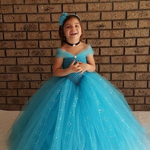 Blue Sparkle Cinderella inspired Tulle dress - Blue Princess Full length Tutu Dress -Little Girl’s Blue Princess Dress