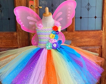 Pastel Glitter tulle  Fairy Tutu Dress Fairy birthday themes, Girl dress-up play, vacation, photo shoot- Knee length tutu dress