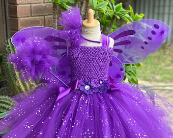 Sparkly  Purple Fairy Tutu Dress - Fairy Tutu Dress with wings-Lavender tutu - Purple dress -Purple knee length dress