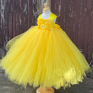 Yellow Flower Girl Tutu Dress with big Wide Straps -  Bright Yellow dress for girls- Princess Tulle Girl Dress - Yellow Belle Tulle Dress