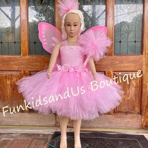 Pink Fairy Tutu Dress Fairy birthday Fairy Costume tutu , headband, wand and wings Pink Baby tutu dress knee length tutu image 6