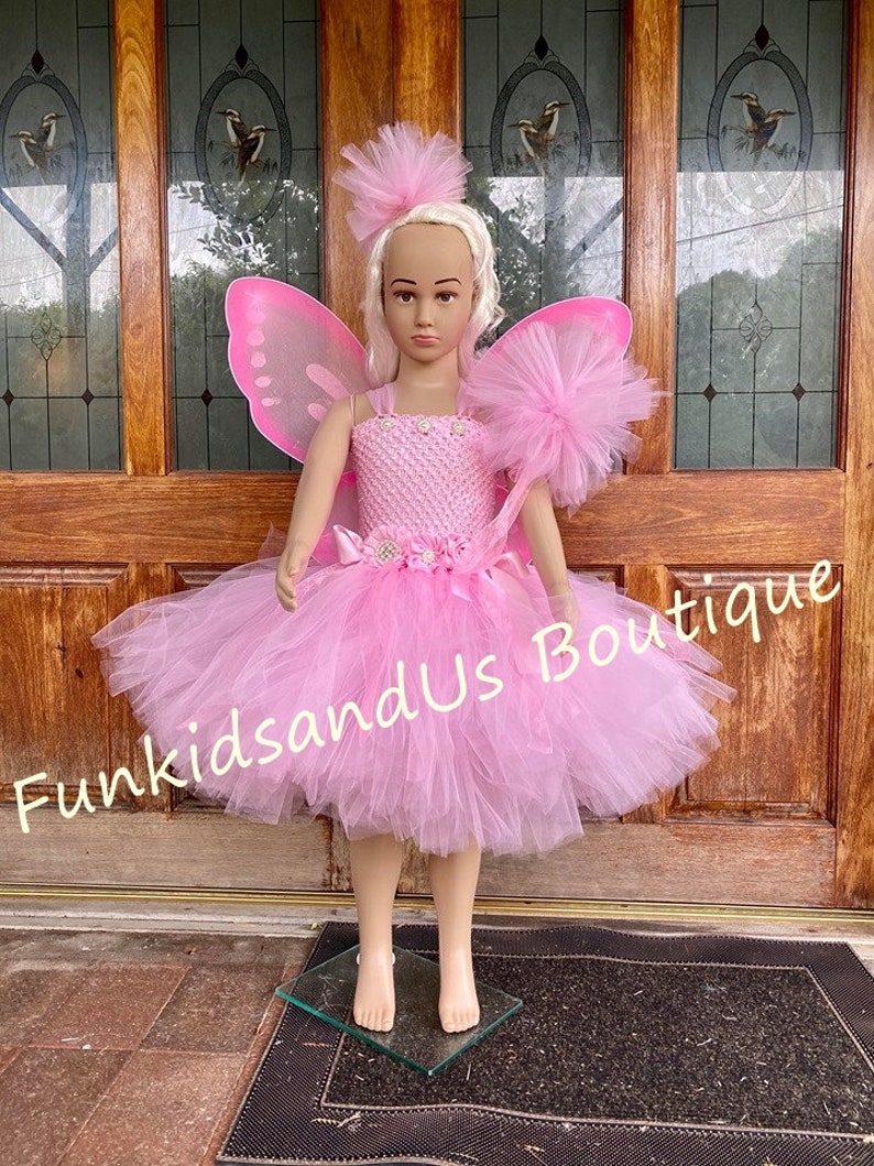 Pink Fairy Tutu Dress Fairy birthday Fairy Costume tutu , headband, wand and wings Pink Baby tutu dress knee length tutu image 6