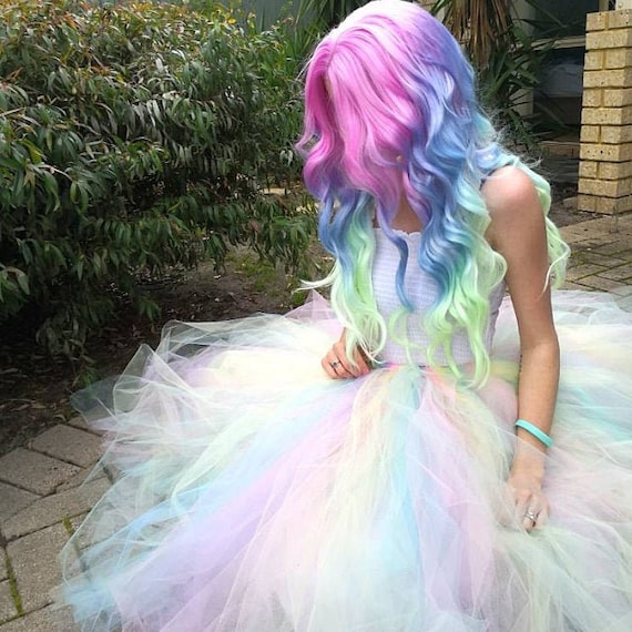 Boho Rainbow Tutu Dress Pastel Adult Tutu, Pastel Rainbow Tulle