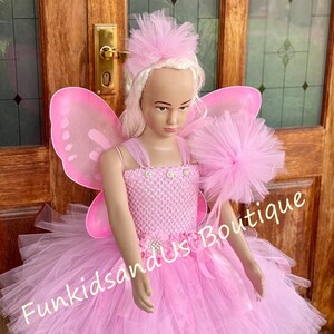 Pink Fairy Tutu Dress Fairy birthday Fairy Costume tutu , headband, wand and wings Pink Baby tutu dress knee length tutu image 5