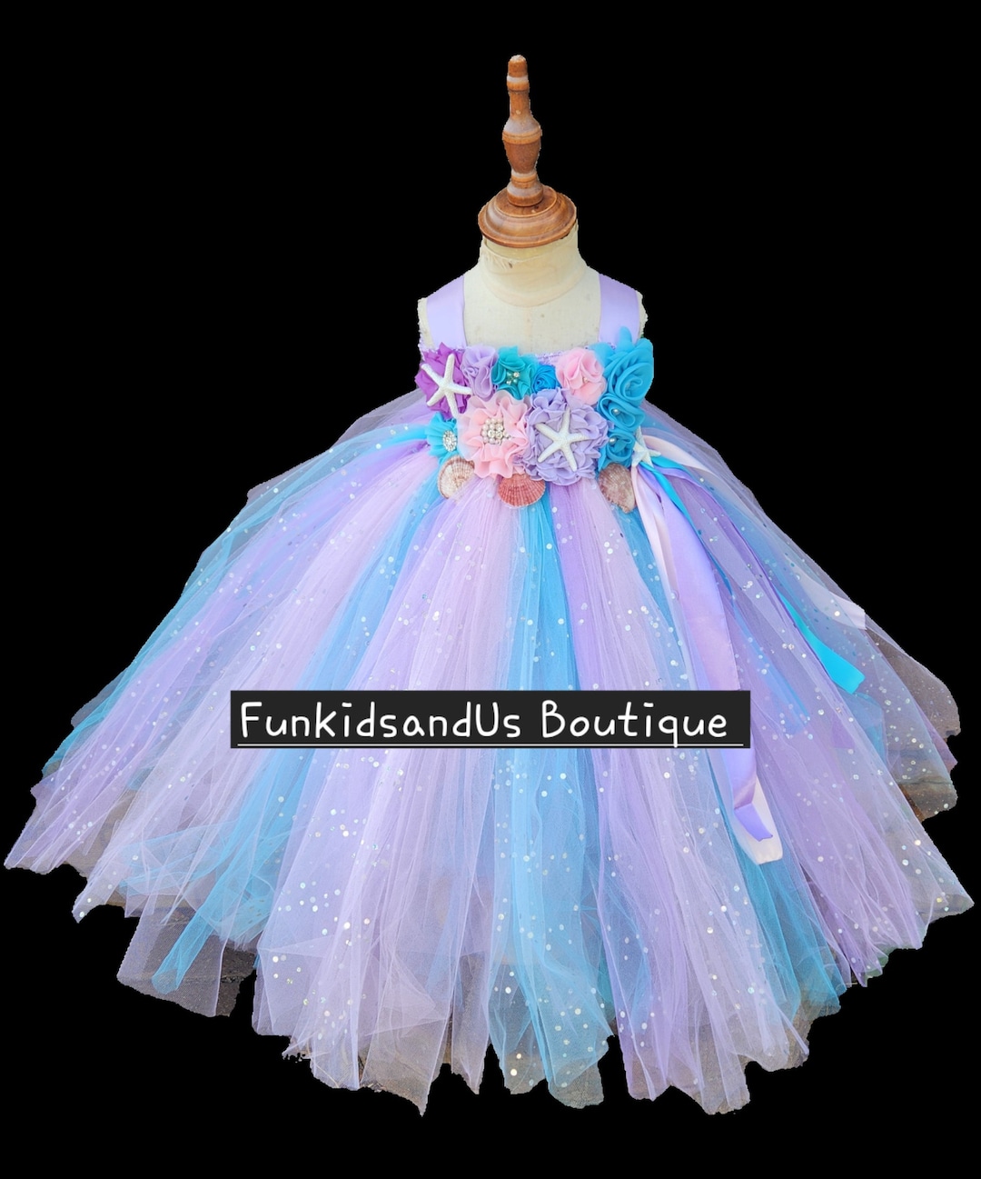 Little Girls Mermaid Tutu Dress With Headband – Under The Sea Birthday Party Costume