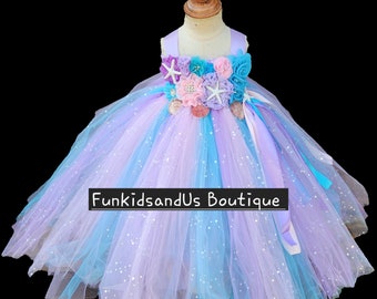 Pastel Mermaid tutu dress - Mermaid Baby tutu - Under the Sea Glitter dress - Full length mermaid dress
