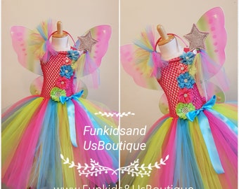 Fairy Tutu Dress  - Hot pink Turquoise Green Fairy birthday tutu dress - Tea length tutu dress multi color