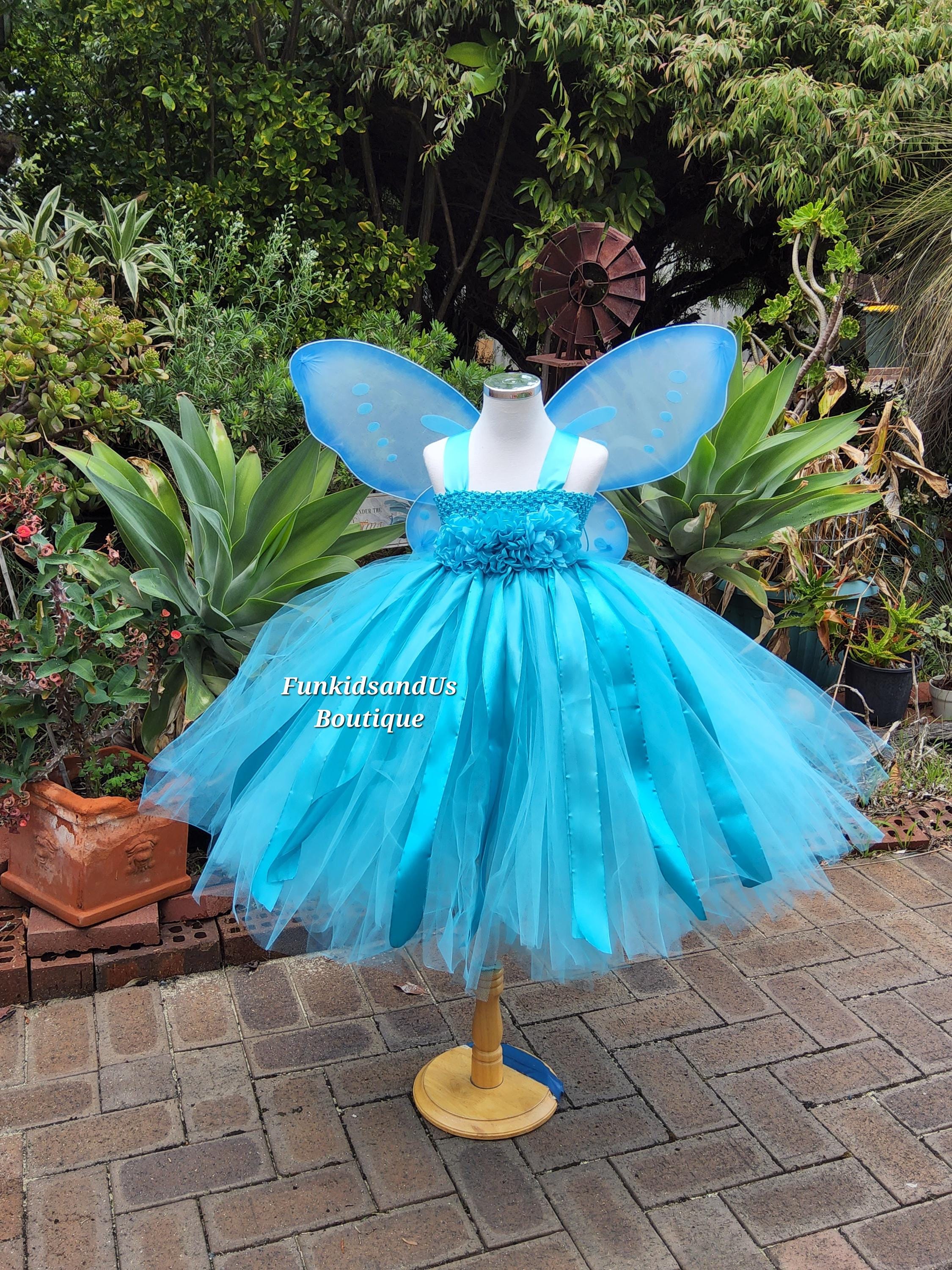 Blue Fairy Tutu Dress with Wings: Handmade Birthday Costume