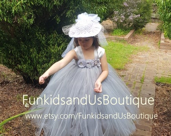 Gray Flower Girl Dress- Custom Colors and Sizes - Gray wedding Flower girl Dress   Dress Tulle Dress Wedding Dress Birthday Dress