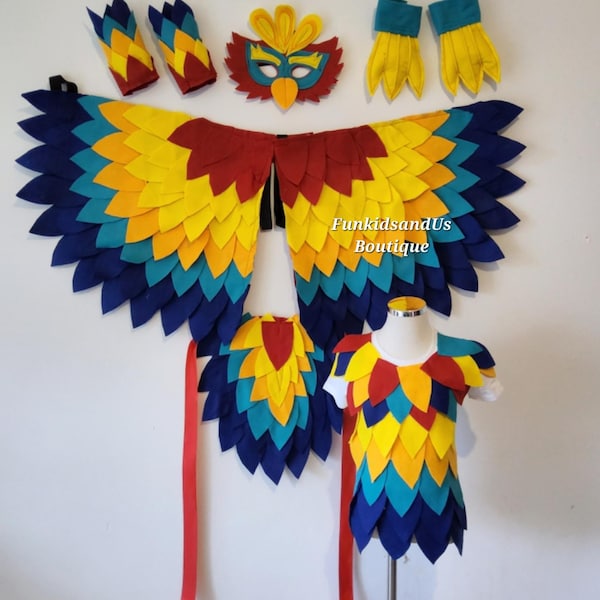 Handmade Parrot Costume Set: Felt Wings, Mask & Gloves