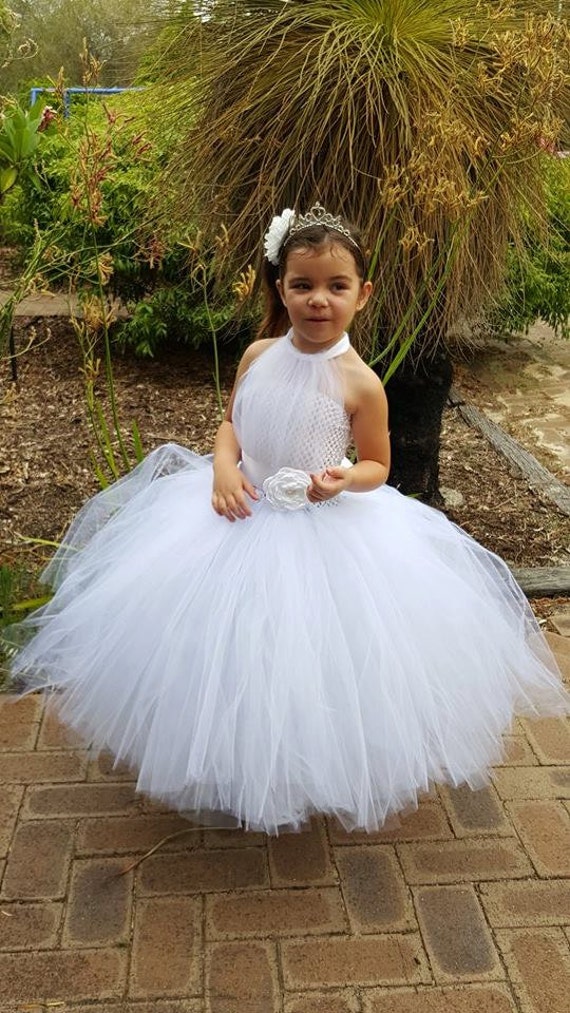 Vestido de tutú chica flor blanca, vestido blanco de niña flor de tutú, se  puede hacer en diferentes colores -  México