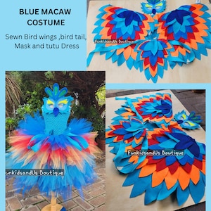 Blue Macaw Costume: Handmade Felt Wings, Tail, Mask & Tutu Dress