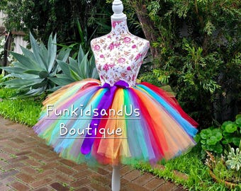 Falda tutú arcoíris para niñas / Falda de tul para mujer / Conjunto para fiesta de cumpleaños / Disfraz de tutú arcoíris para baile
