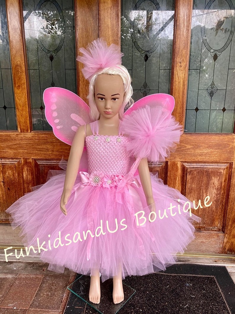 Pink Fairy Tutu Dress Fairy birthday Fairy Costume tutu , headband, wand and wings Pink Baby tutu dress knee length tutu image 9