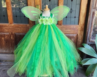 Shade of Green  Fairy Tutu Dress with Wings - Green Fairy Dress - Garden Fairy Costume - Fairy Dress Birthday Costume - Fairy outfit