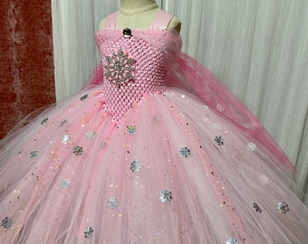 Pink glitter tulle Tutu Dress - Stunning Pink snwoflake tutu dress costume