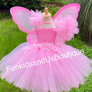 Pink Fairy Tutu Dress Fairy Tutu Dress with wings-Pink tutu Dress birthday tutu Baby tutu outfit image 5